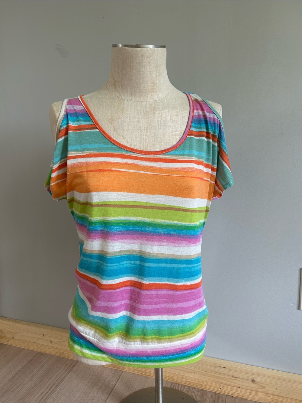 Maurices Multicolor Scoop Neck Striped Short Sleeve Top